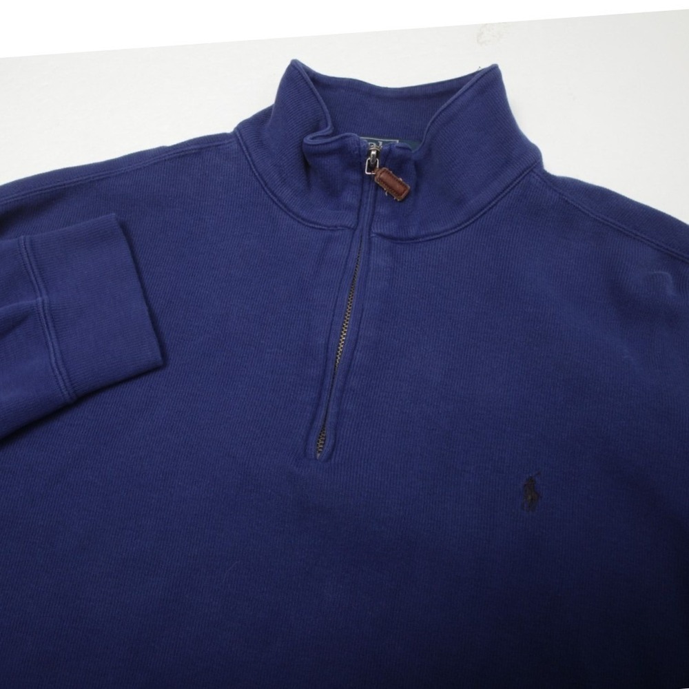 Polo Ralph Lauren Quarter Zip Pullover Mens XL Blue Cotton Ribbed Mock Neck